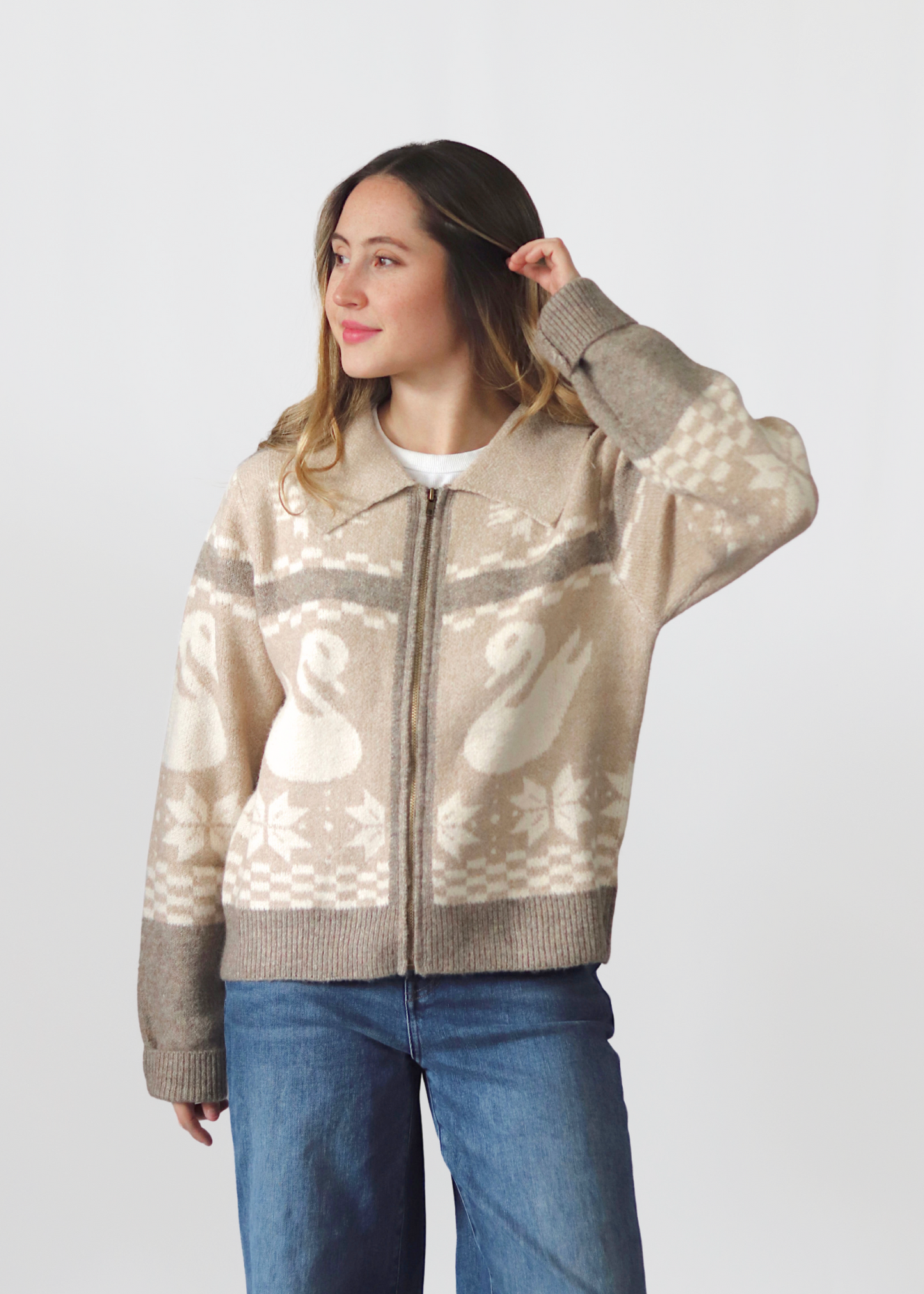 Swan Lake Zip Up Sweater