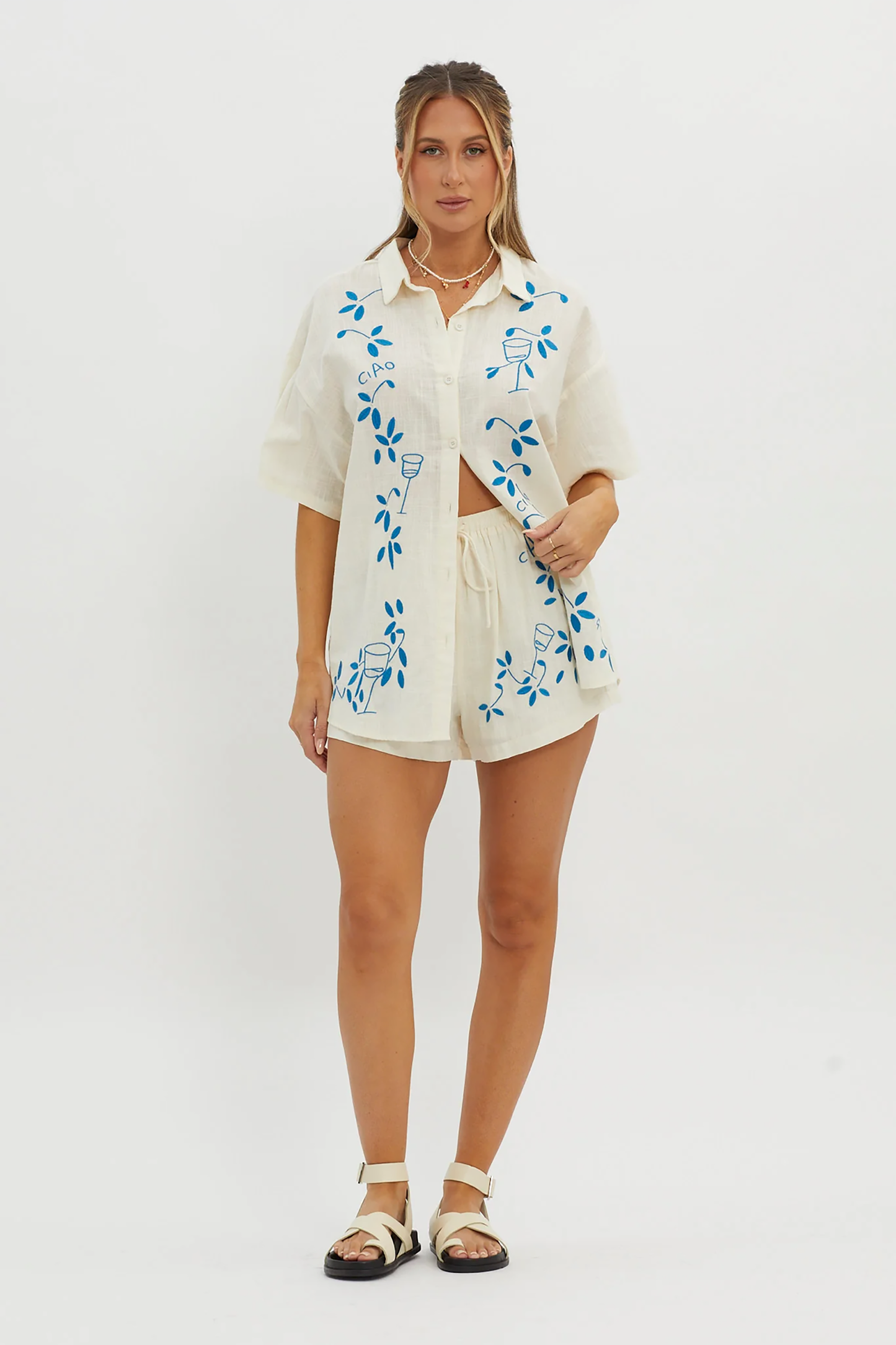 Blue Embroidered Capri Set