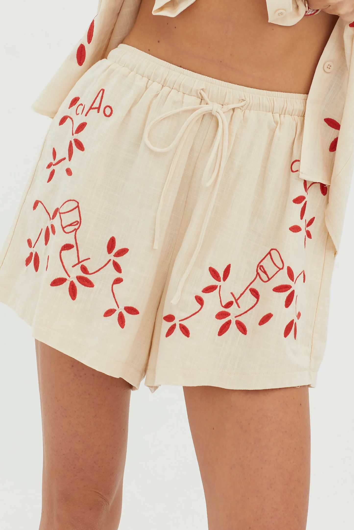 Red Embroidered Capri Set