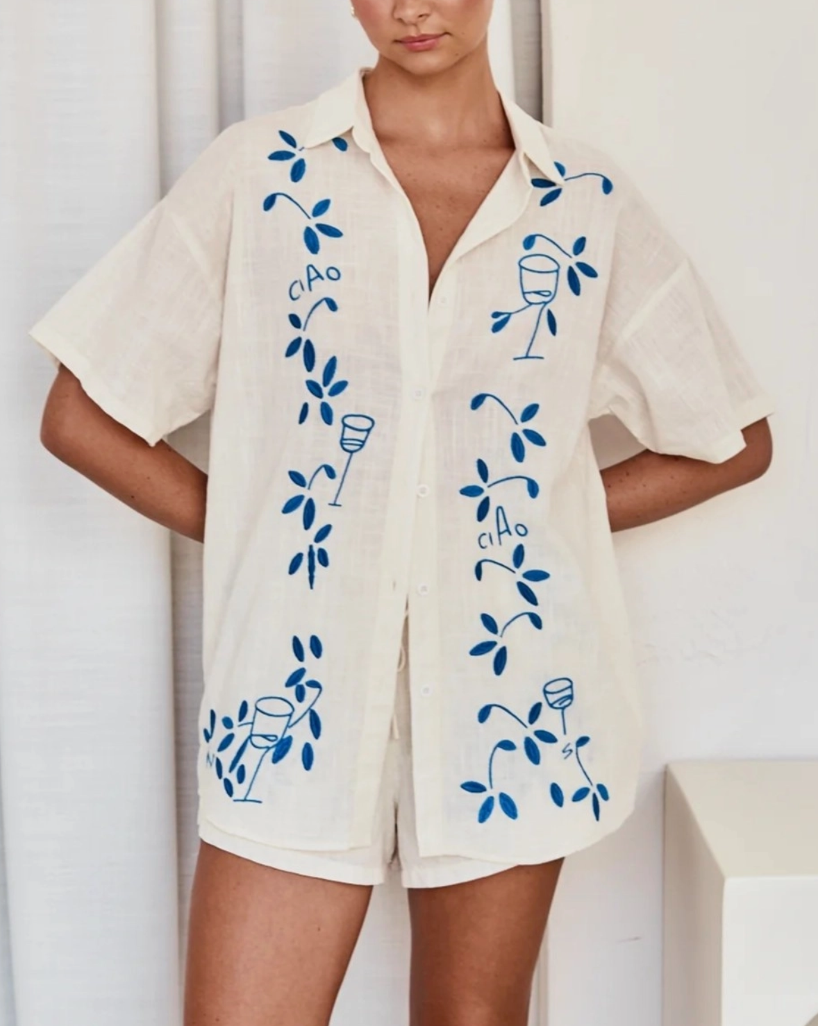 Blue Embroidered Capri Set