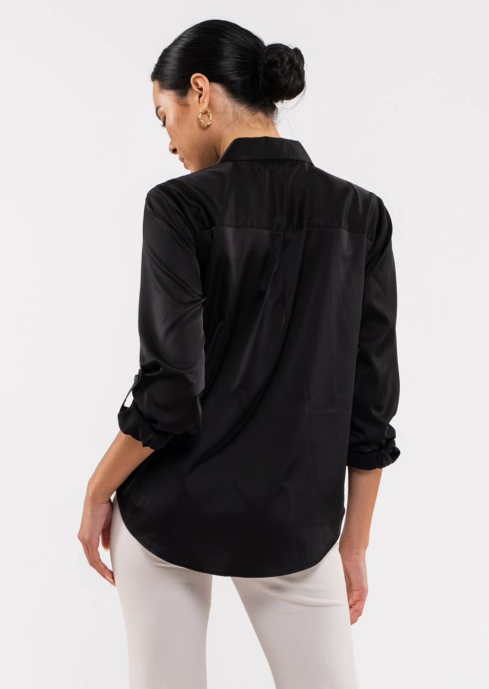Satin Roll Up Sleeve Top