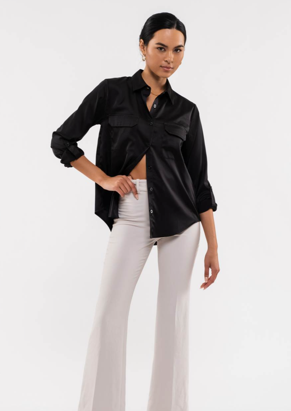 Satin Roll Up Sleeve Top