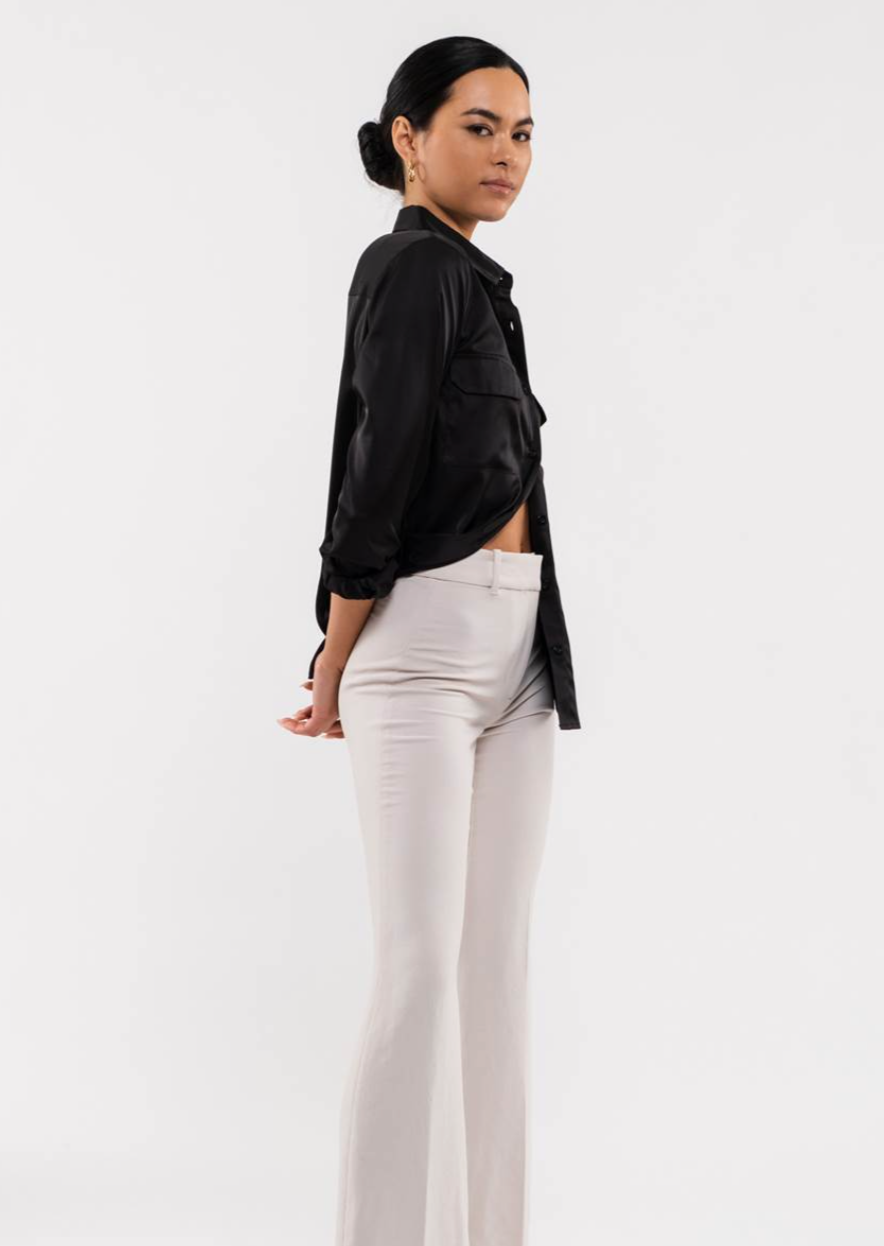 Satin Roll Up Sleeve Top