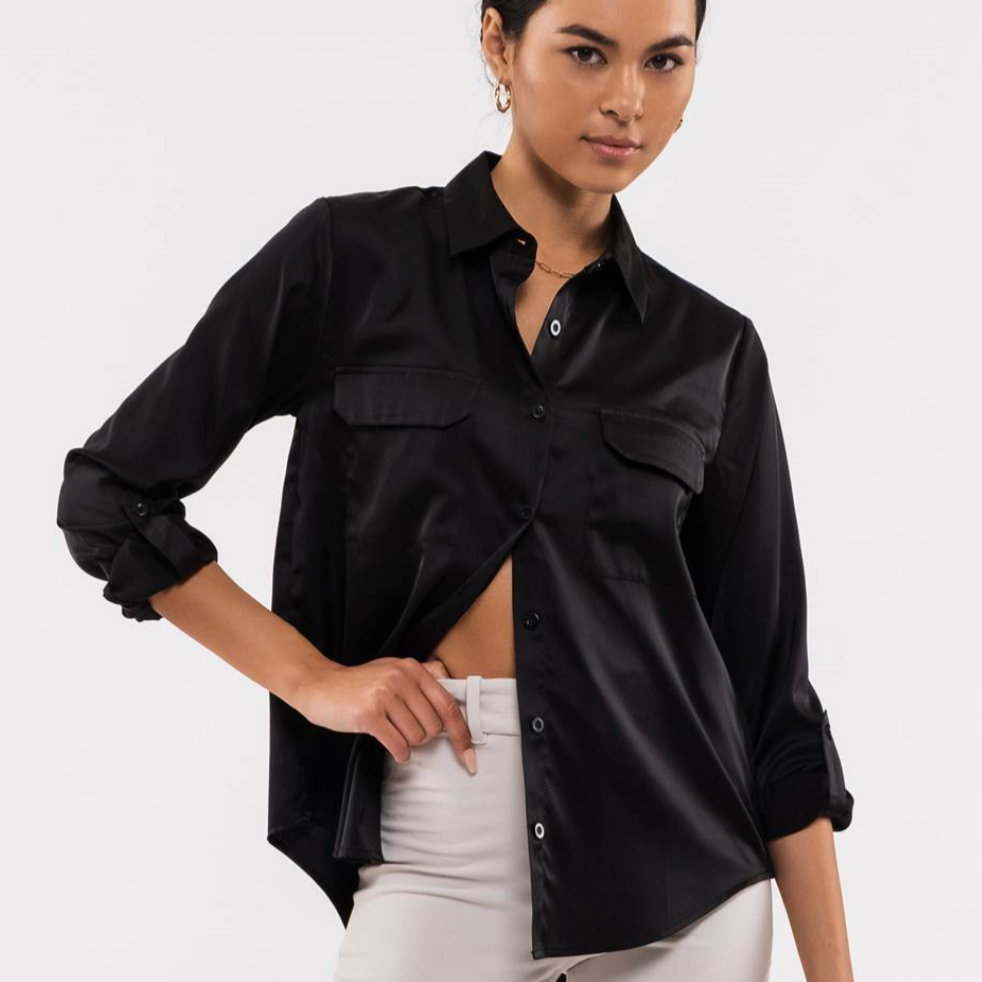 Satin Roll Up Sleeve Top