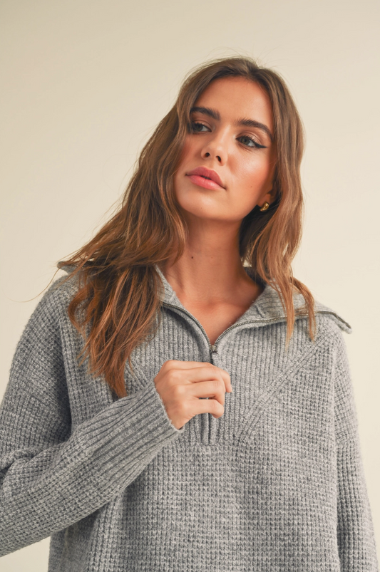 Waffle Knit Half Zip Pullover