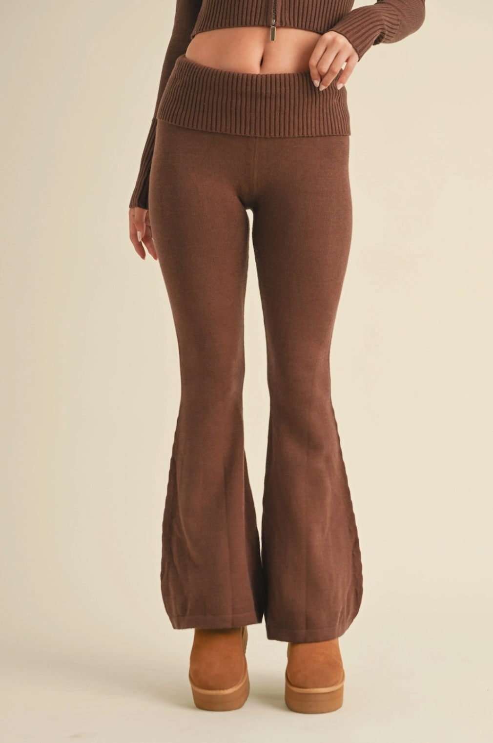 Foldover Flare Knit Pants