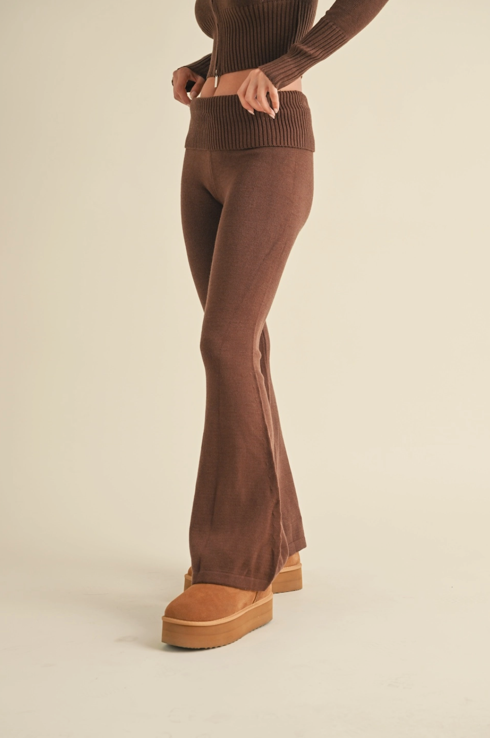 Foldover Flare Knit Pants