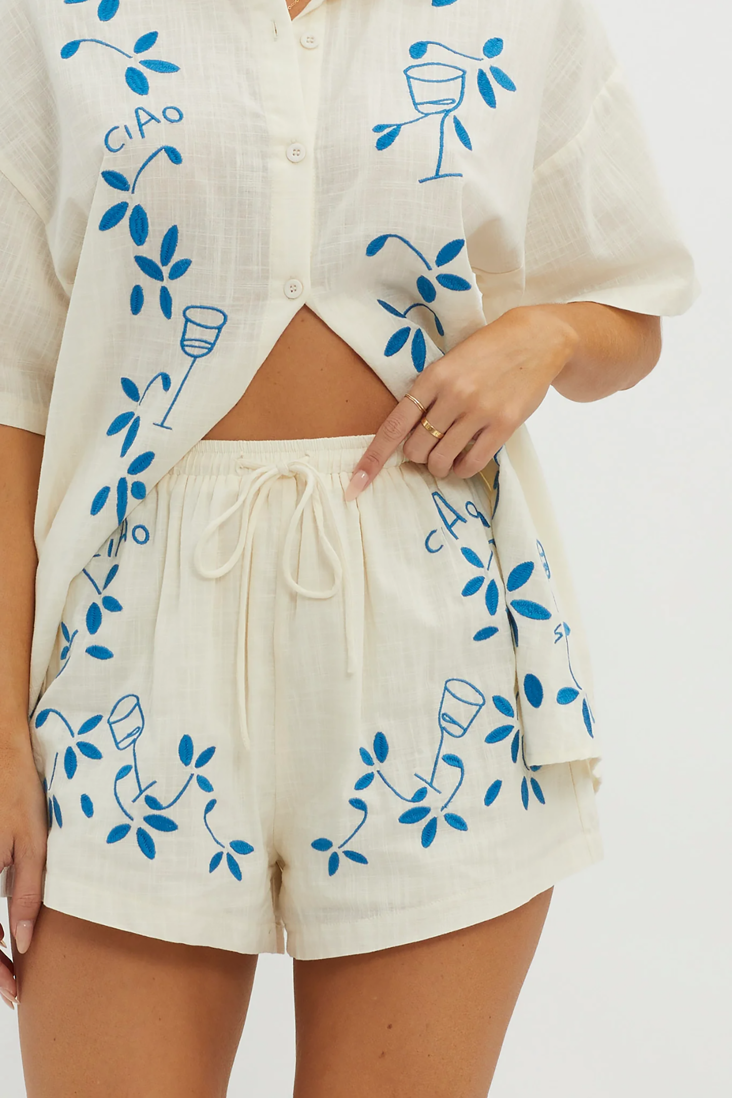 Blue Embroidered Capri Set
