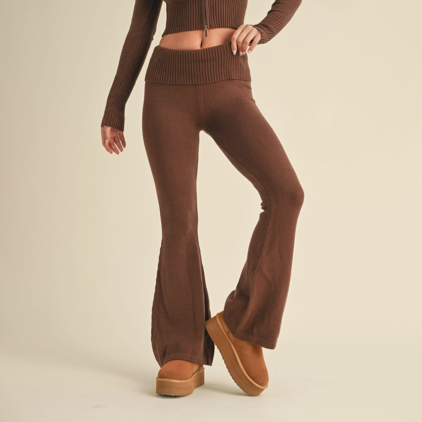 Foldover Flare Knit Pants