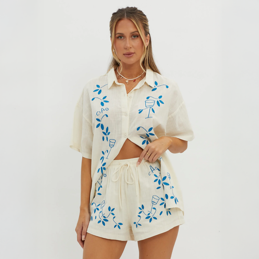Blue Embroidered Capri Set