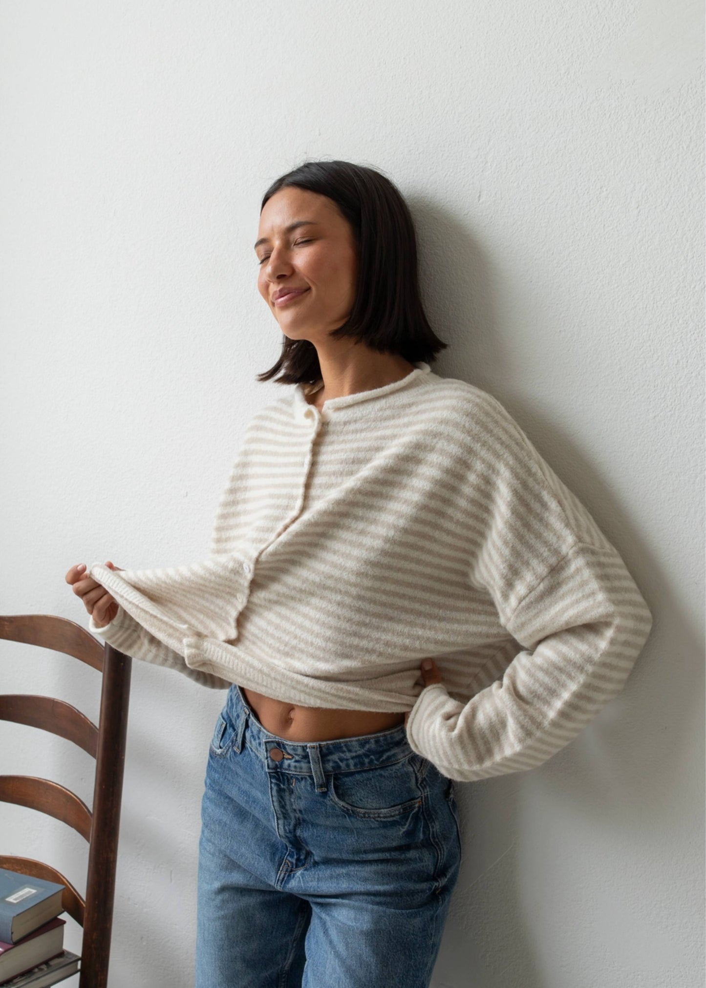 Cream Piper Stripe Cardigan