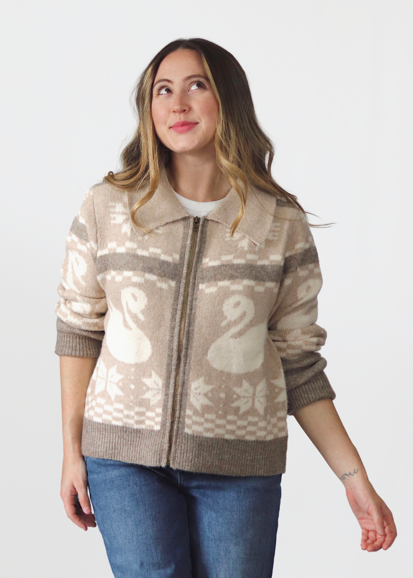 Swan Lake Zip Up Sweater