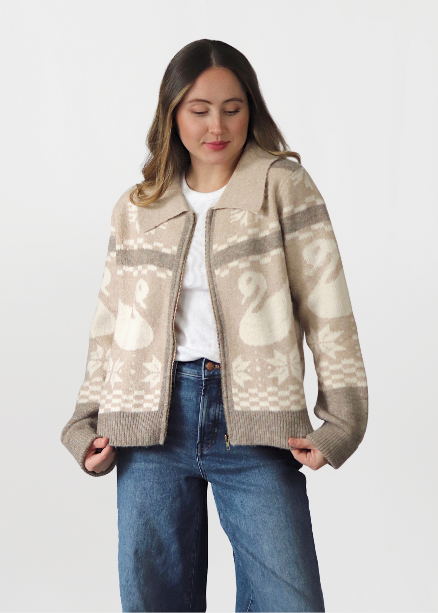 Swan Lake Zip Up Sweater