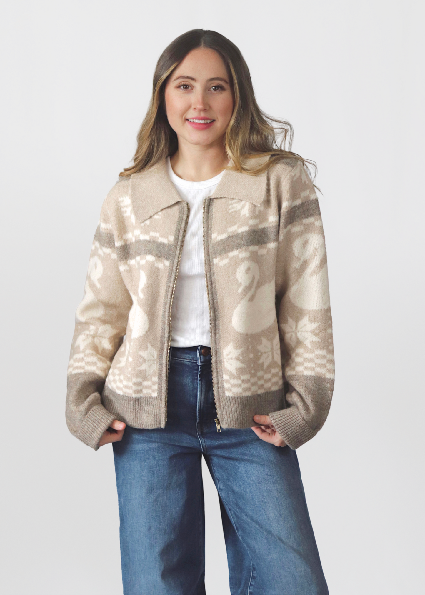 Swan Lake Zip Up Sweater