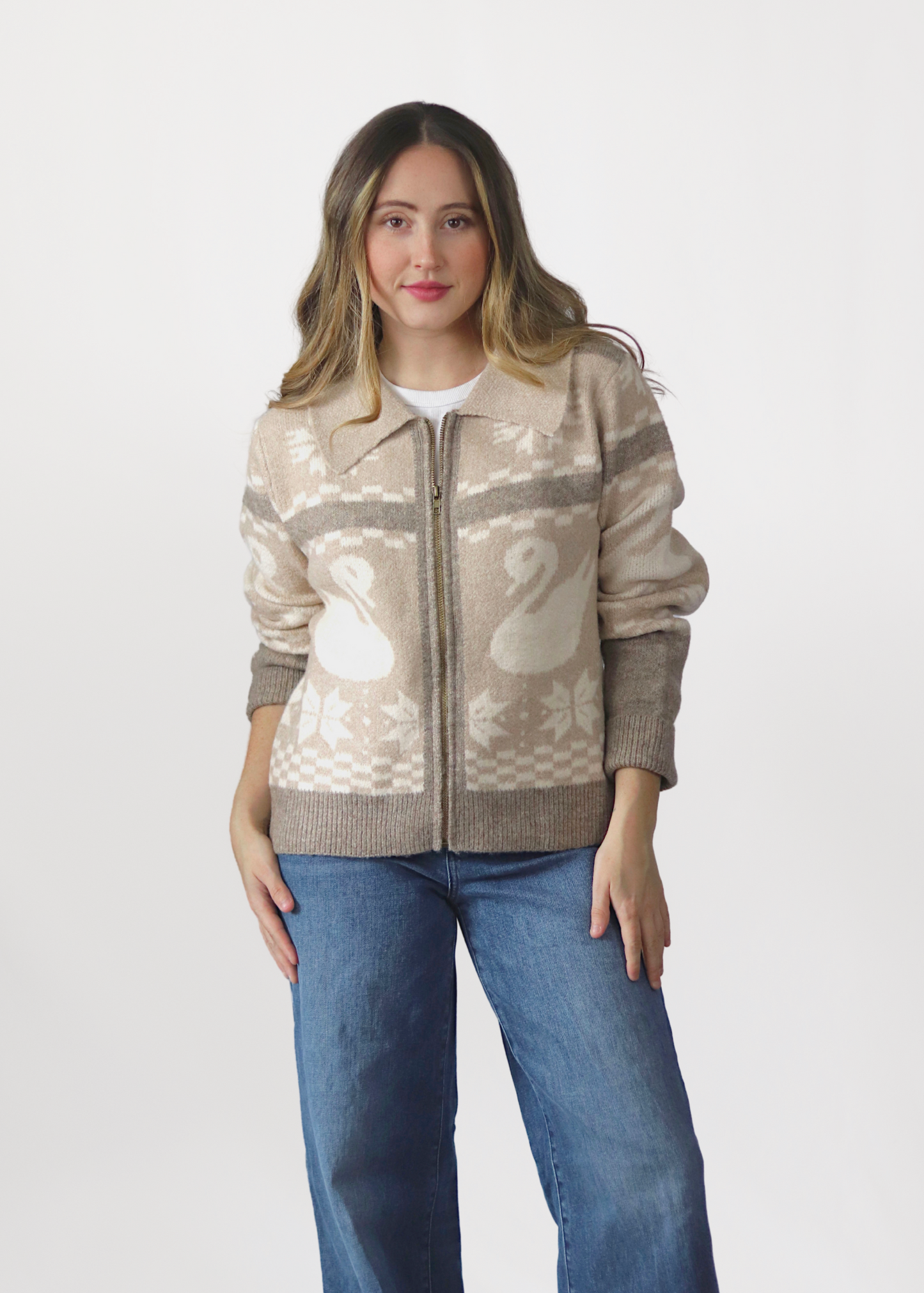 Swan Lake Zip Up Sweater