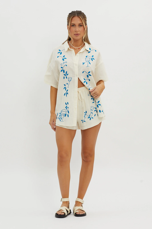 Blue Embroidered Capri Set