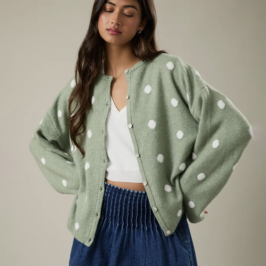 Matcha Polka Dot Cardigan – PREORDER (Ships Early May)