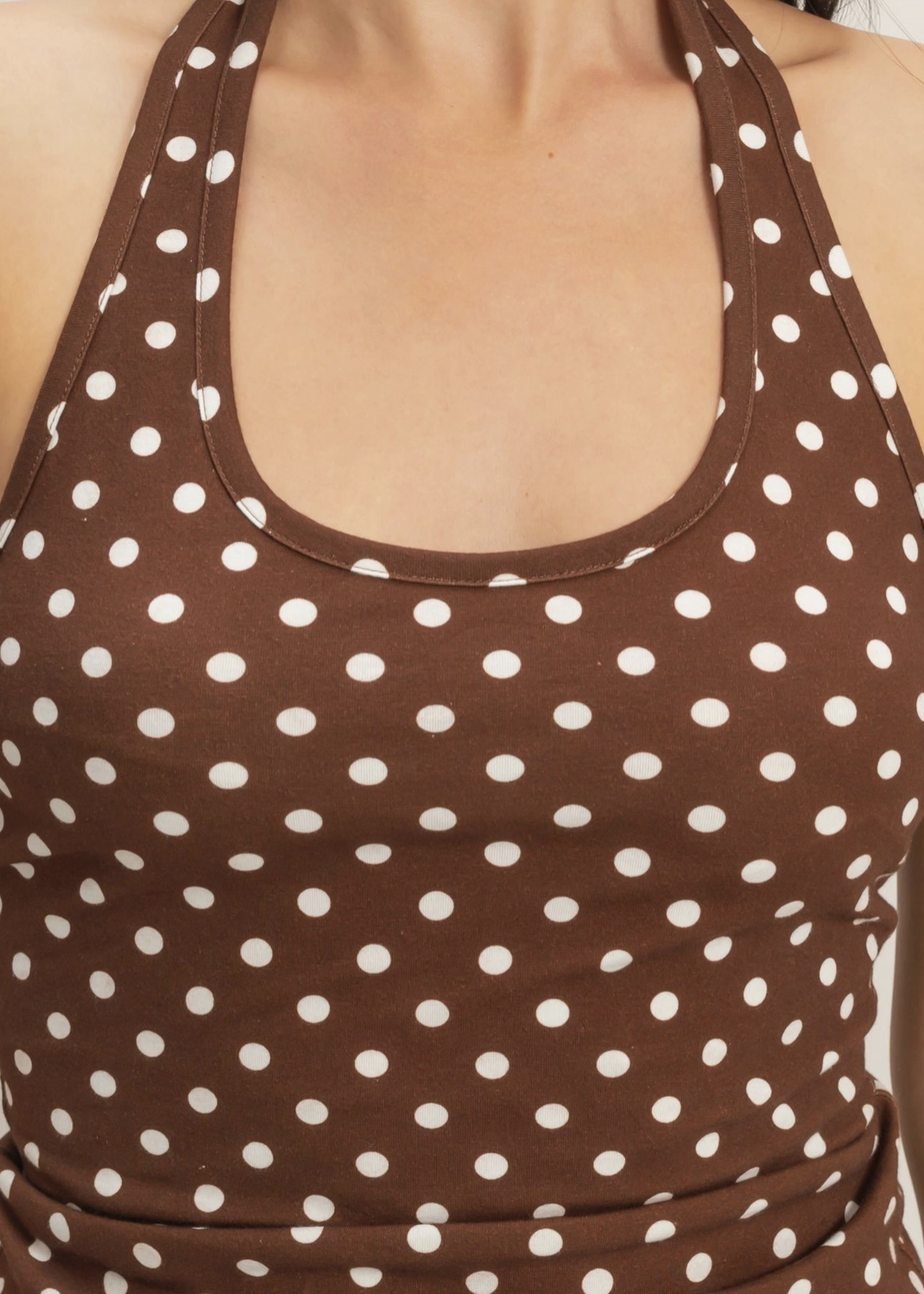 Brown tank top with white polka dots