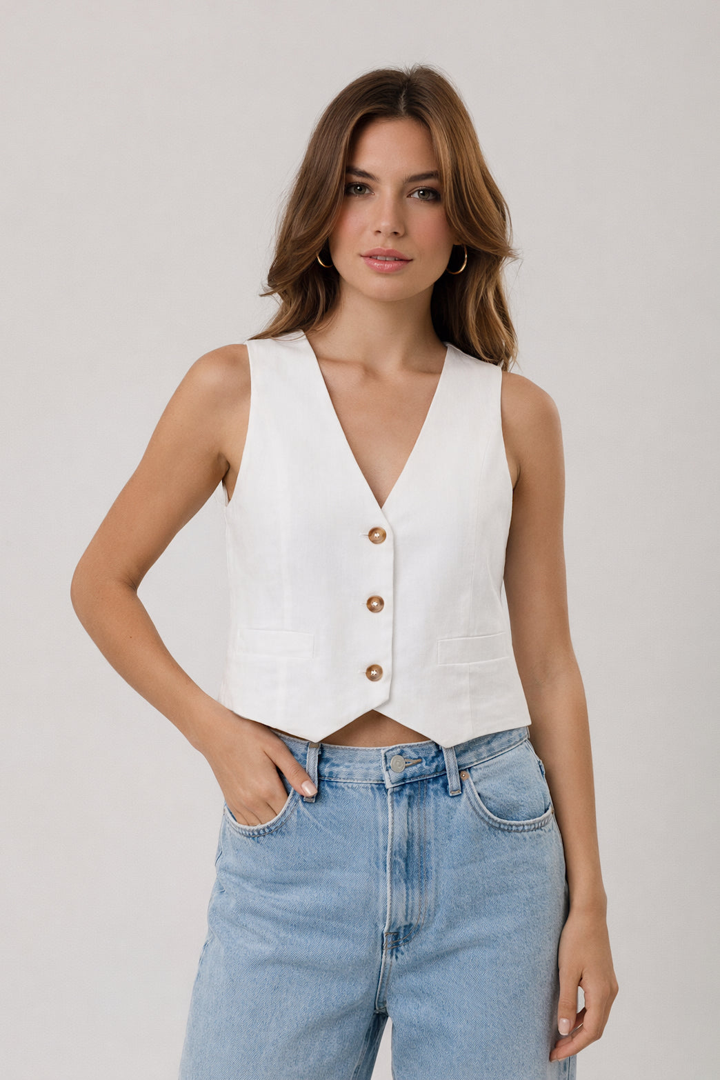 Sweet Cream Button Vest